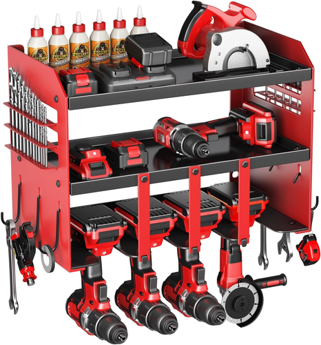 Estante pared herramientas 3 niveles taladros soporte metal 120lbs garage taller - Picture 10 of 12