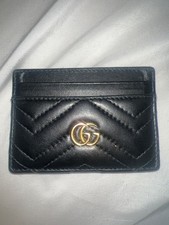 GUCCI Marmont GG Gold Logo Card Holder Quilted Black Leather Case Wallet