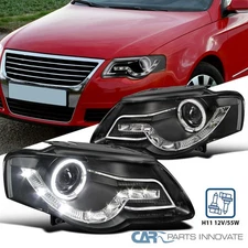 Fits 2006-2010 VW PASSAT B6 Black Halo Projector Headlights Lamps LED DRL Strips