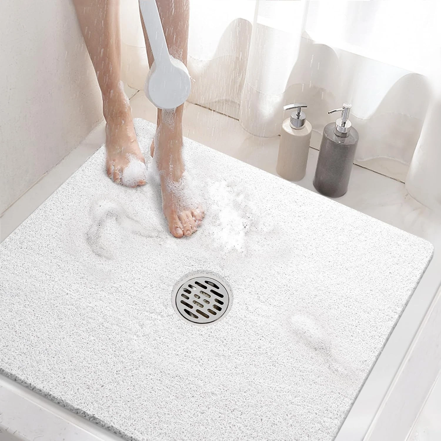 HITSLAM Square Shower Mat, 24 x 24 Inch Non Slip Bath 24 x 24 (Square), White