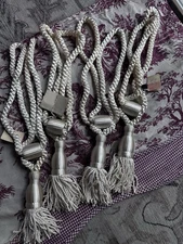 Vtg Ivory Twisted Rope Curtain Tassel Tie Backs 16in NWT
