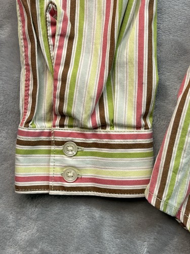 Camicia Gap donna L manica lunga elasticizzata bianca verde righe bottoni prep Y2K - Foto 9 di 10