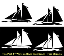 Sailboat Sailing Two Pack 6" x 4" White or Black Vinyl Decal Vehicle Windows