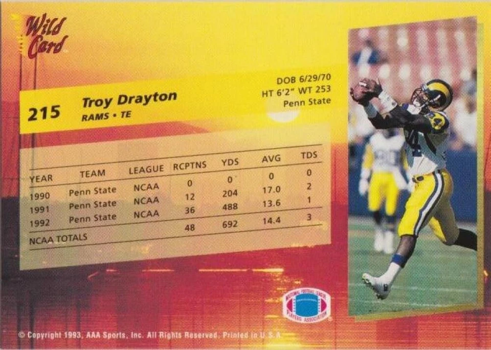 1993 Wild Card Superchrome #215 Troy Drayton NM Near Mint RC Rookie ID:79546 - Image 2 of 2