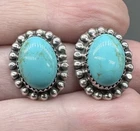 Vintage Sterling Silver Turquoise Stud Earrings Beaded Halo Southwestern Boho