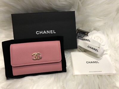 CHANEL Camellia Pink Flap Card Holder Gold-tone Hardware NEW