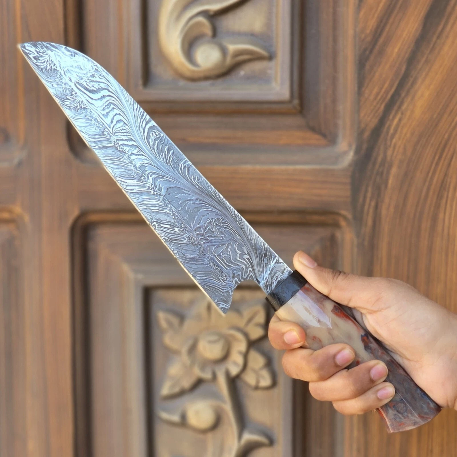 JAPANESE KITCHEN CHEF BUNKA KNIFE DAMASCUS STEEL SNAKE FEATHER PATTERN 8IN BLADE