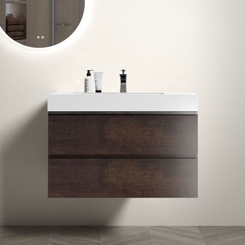 Alice 36"Walnut Bathroom Vanity w/Sink,Large Storage Wall Mounted Floating Bathr
