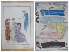 ANTIQUE ART DECO FASHION ENGRAVING 1923 DOUBLE SIDED WOMAN Style Fashion Plate