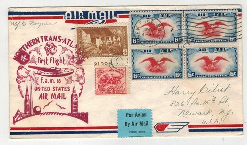 1939 TRANS ATLANTIC FIRST FLIGHT NY TO FOYNES IRELAND & C23 CENTER LINE BLOCK