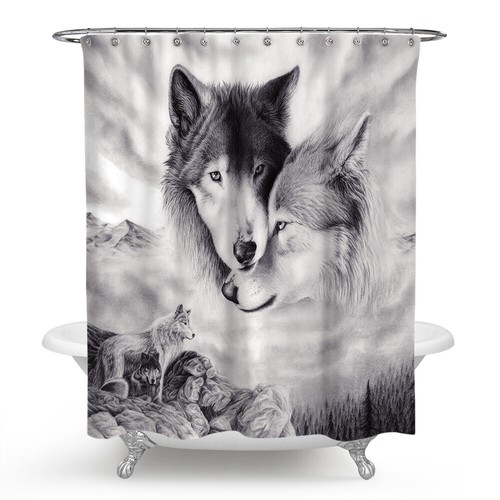 Alfombra antideslizante con cortina de ducha Wolf para baño alfombra antideslizante tapa del asiento del inodoro - Imagen 14 de 20