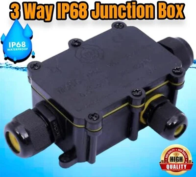 FM 3 Way Waterproof Electrical IP68 Junction Box Cable Connector Wire Outdoor UK