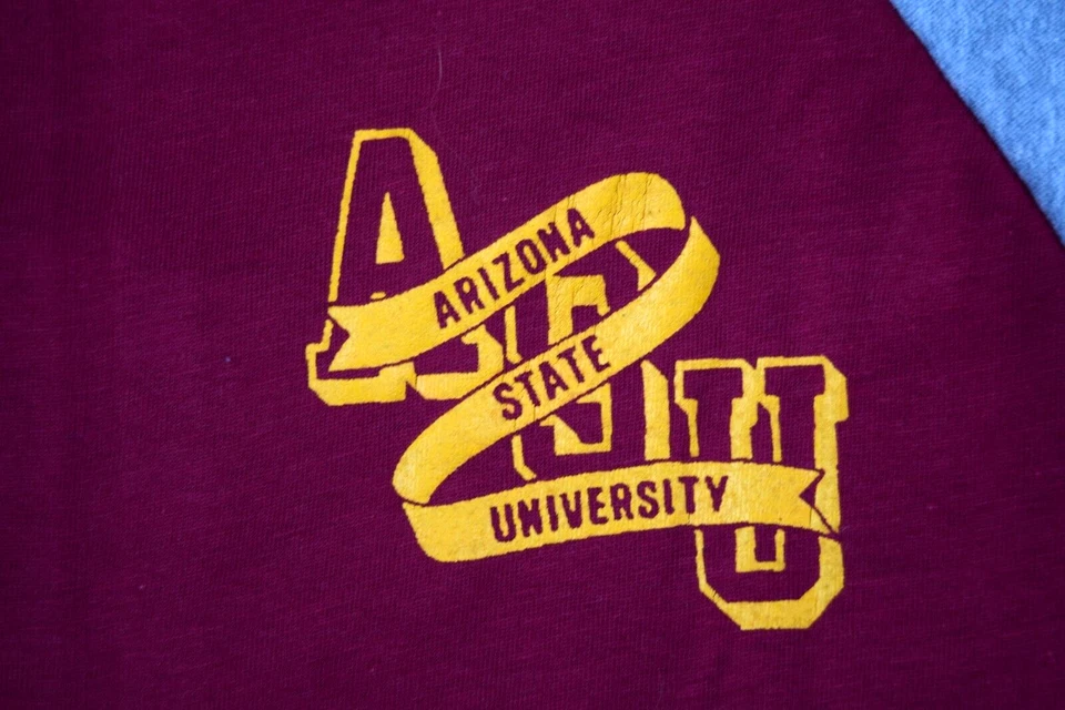 Camiseta ASU De Colección Arizona State Talla XS/S 70s Gris Cinta Raglán Logo Granate Foto 2 de 4