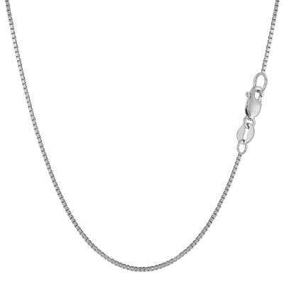 14k White Solid Real Solid Gold Mirror Box Chain Necklace, 0.8mm, 20''
