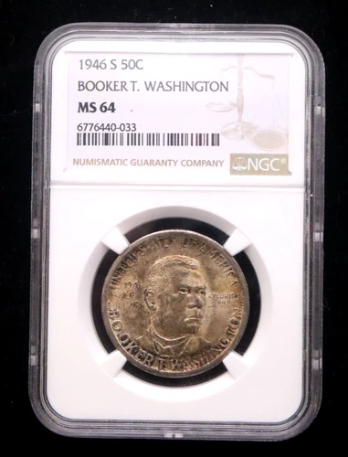 1946-S Booker T Washington Half Dollar NGC MS64 Toned Silver Commemorative