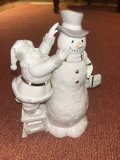 Lenox For The Holidays Santa Putting On Snowman Hat Figurine No Box Gold Cream