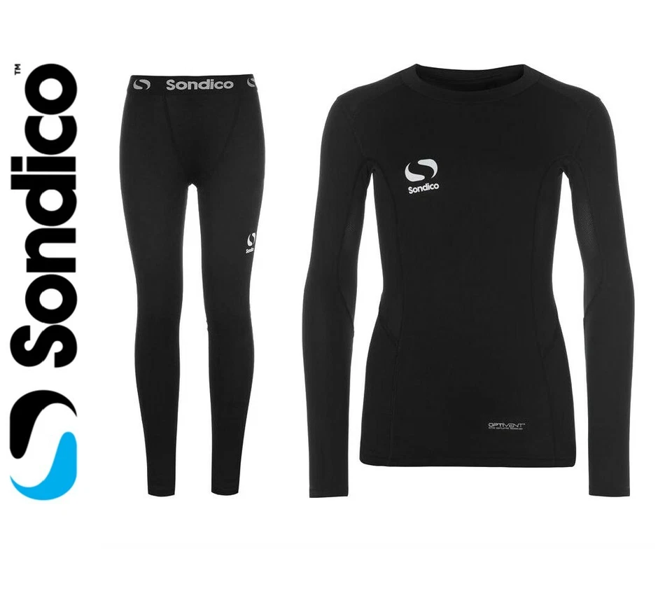 New Sondico Boys Age 5-13 Base Layer Tops or Tights & Sets Black Skins baselayer