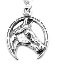 Sterling Silver Horse in Horseshoe Charm Necklace-#0799
