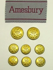 AMESBURY replacement buttons 8 gold tone 2part metal shank button Good Used Cond