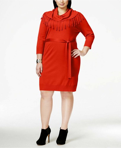 New York Collection Red Fringe Cowl 