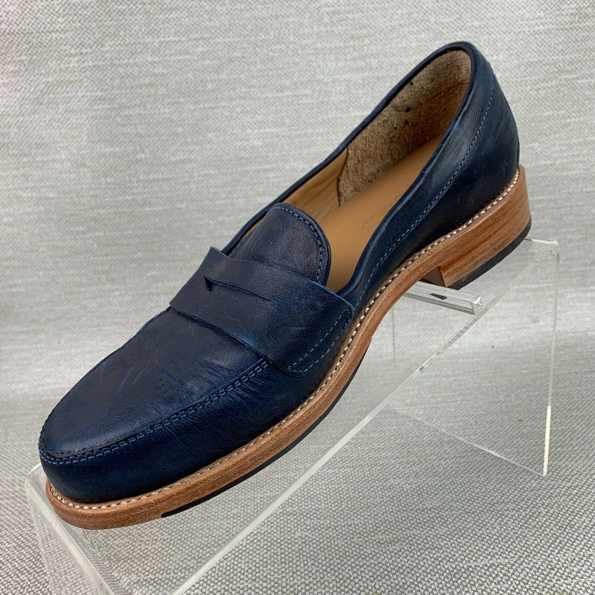 Adelante Sophia Penny Loafers Blue Leather Round Toe Slip On  display picture 1