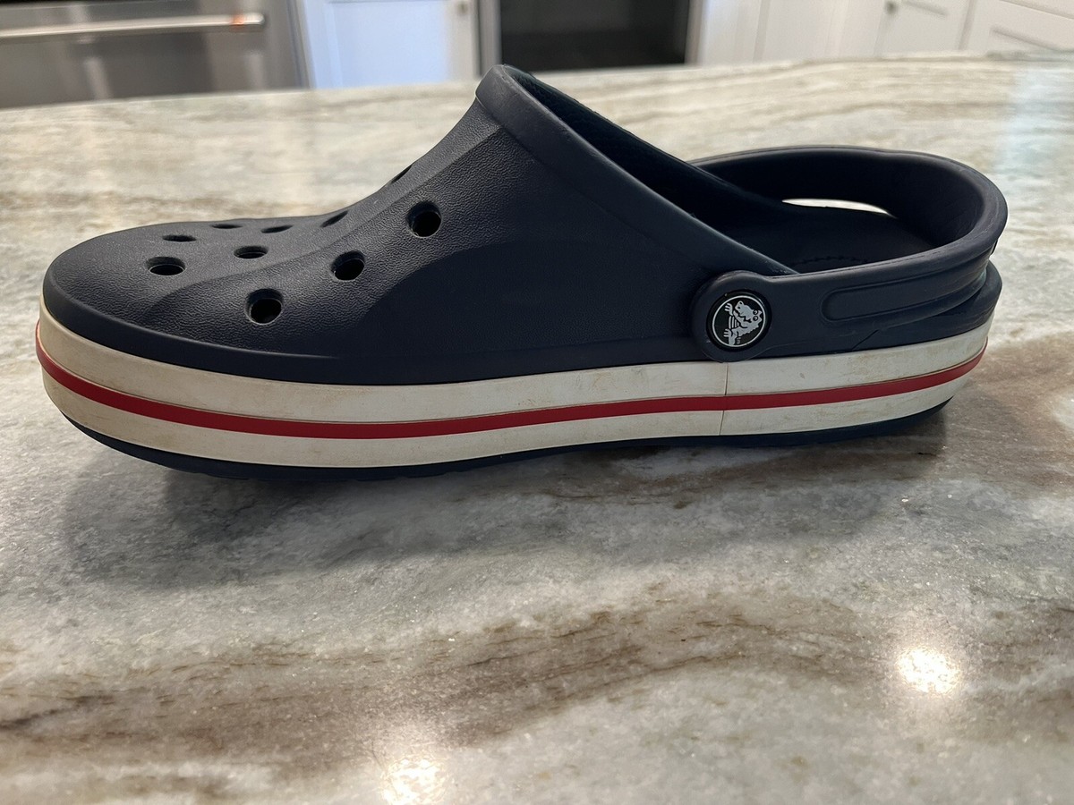 Crocs Crocband Clogs Blue White Red Stripe Mens 5 Women 7
