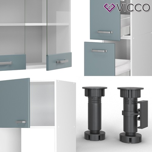 Küchenzeile R-Line Solid Weiß Blau Grau 350 cm modern Küchenschränke Vicco - Bild 5 von 8