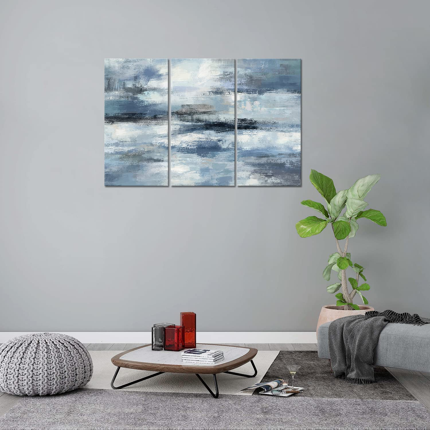 Blue and Grey Wall ArtAbstract Picture 3 Piece Canvas Print Wall