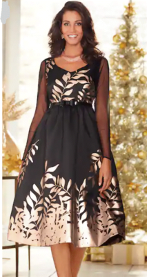 Sz 14 Midnight Velvet Black Gold Formal Cocktail Party Inez Metallic Print  Dress | eBay