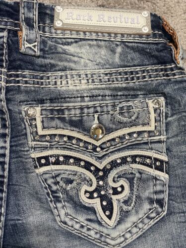 Pantalones de mezclilla capri Rock Revival Arona crop para mujer talla 27 (27x21) azul oscuro nuevos con etiquetas - Imagen 15 de 17