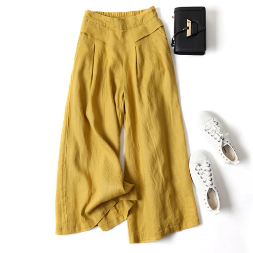 Ladies Trousers Wide Leg Long Baggy Cotton Linen Pants Women High Waist Work - Picture 14 of 44