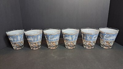 Vintage 60s Cera Etruscan Frieze set 6 Roman Drinking ROCKS Glasses 4  RARE
