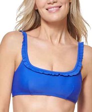 Tommy Hilfiger Medium Solid Blue Ruffle Bikini Swimsuit Top NWT