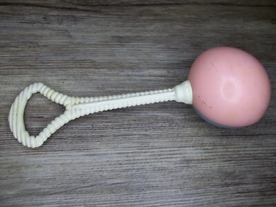 Vintage Irwin plastic pink and blue baby rattle made U.S.A. plastic handle   Z47