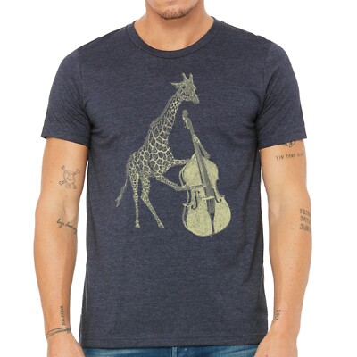Giraffe Playing Bass T Shirt- Men's Music Animal Tee- Guys Graphic Screen Print