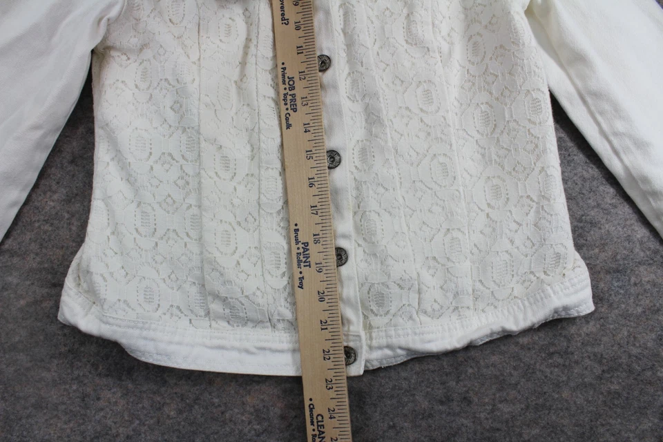 Ruffhewn Jean Jacket Size M Medium White / Off White Button Up Denim Lace Coat - Image 4 of 4