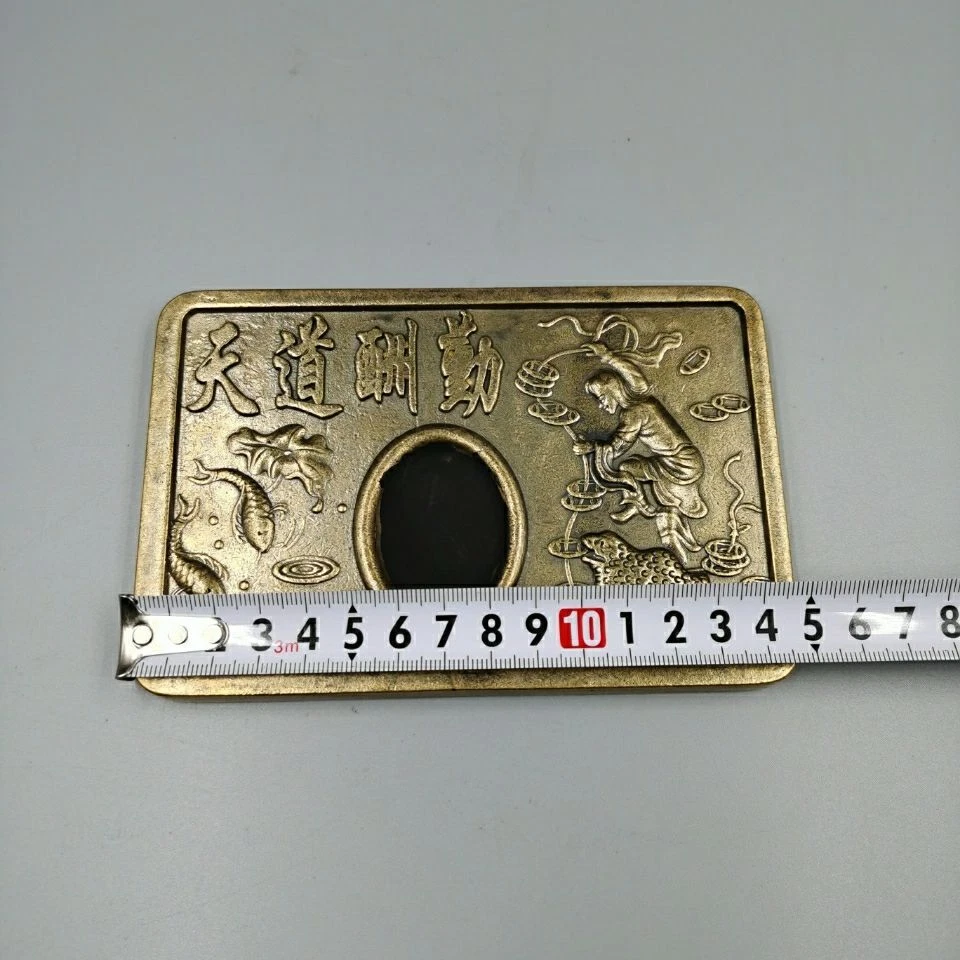 Herramienta de caligrafía vintage de piedra de tinta de cigarra dorada de latón de 14,5 cm decoración de colección Foto 4 de 4