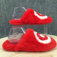 Target Slippers Womens 10 Mens 8 Mule Red Faux Fur Closed Toe Comfort Casual