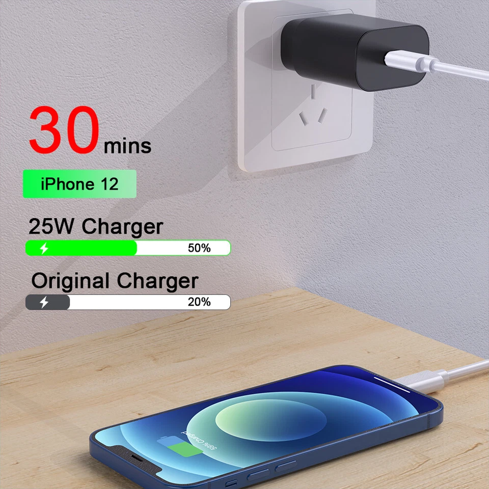 25w Type USB-C Fast Wall Charger+6FT Cable For Samsung Galaxy S20 S21 5G lot US - Image 4 of 4