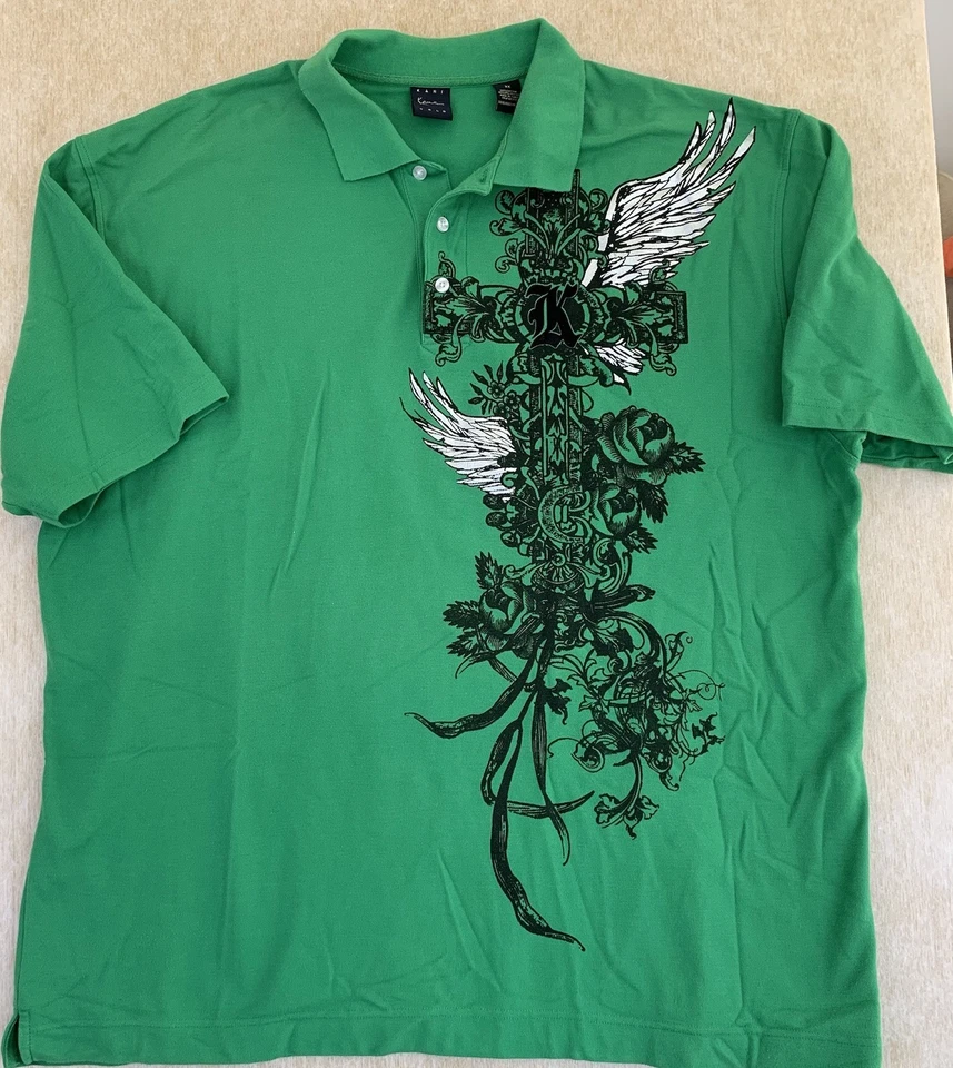 Polo Karl Kani Dorado Y2K Vintage Gráfico Ángel Manga Corta 3XL Cruz Urbana Foto 2 de 4