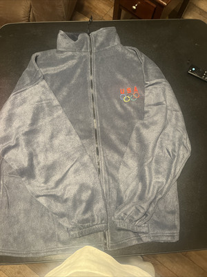 USA Olympic Jacket Womens Large Gray Fleece Made In USA