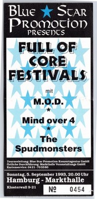 Full Of Core Festival Ticket 1993 - M.O.D. - Hamburg Markthalle - Konzert Karte