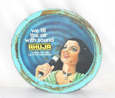 Vintage Tin Ad Sign Bar Tray Ahuja Sounds Original Old Litho Printed