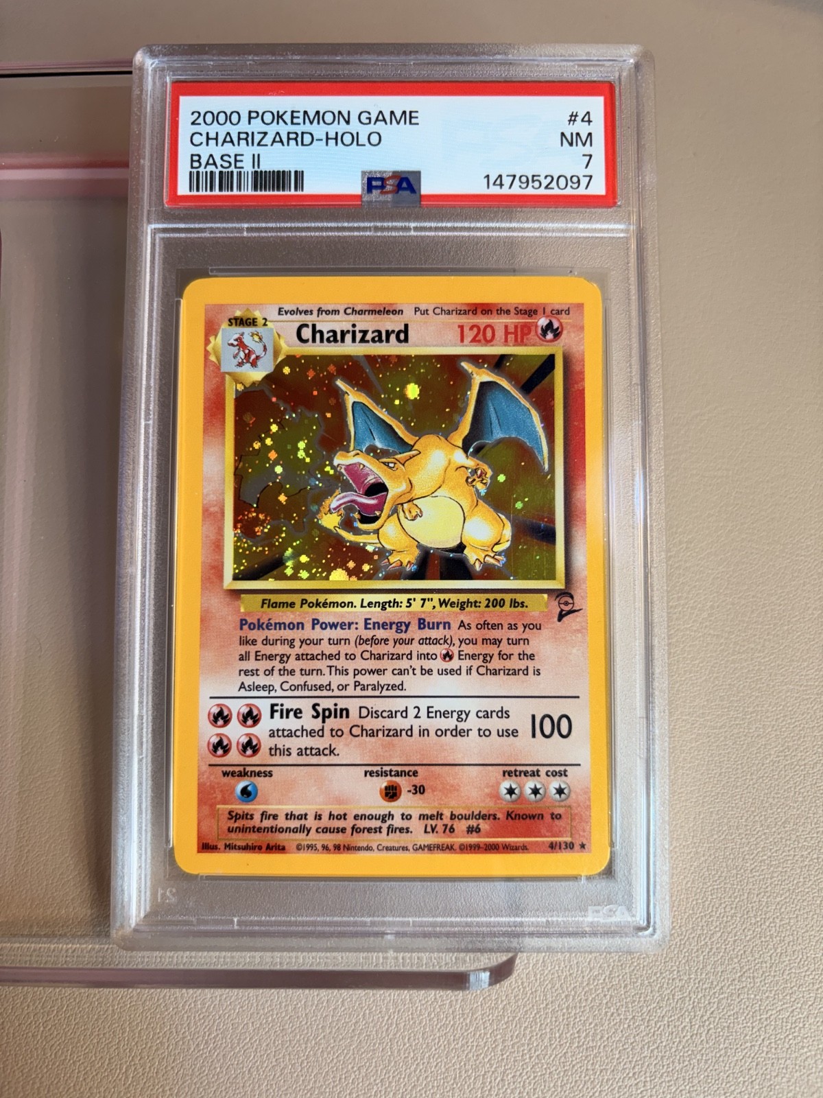 Pokemon TCG  Charizard Holo 4/130 Base Set 2 Unlimited PSA 7 NM w/Swirl 💫 2000s