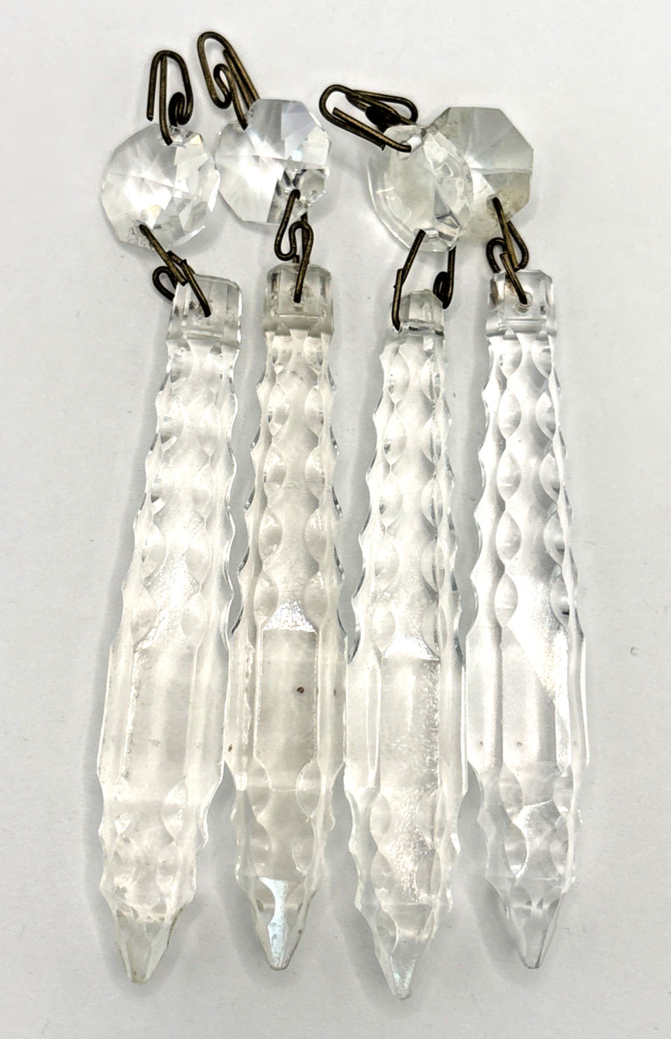 Lot of 4 Antique Clear Cut Crystal Chandelier Lamp Parts Crafts 4