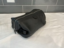 Komalc Pebbled Black Leather Unisex Toiletry Bag Travel Dop Kit Men Shaving Case