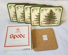 VTG Christmas Tree & Santa Coasters in Org Box SPODE Made in England set of 6