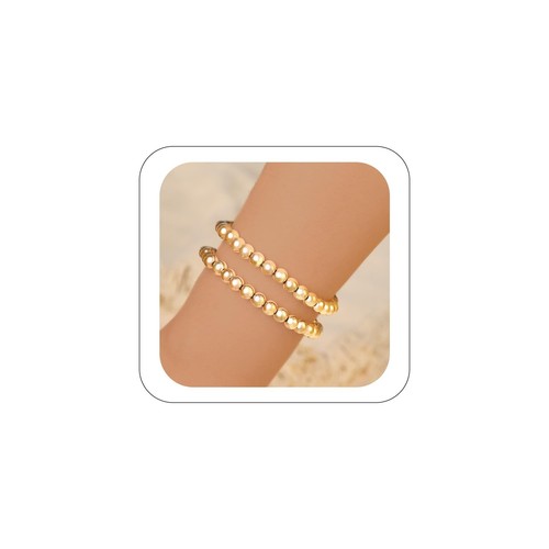 Gold Beaded Bracelets Set for Women Stretch Bracelet Bead Ball Stackable Chunky - Picture 1 of 5