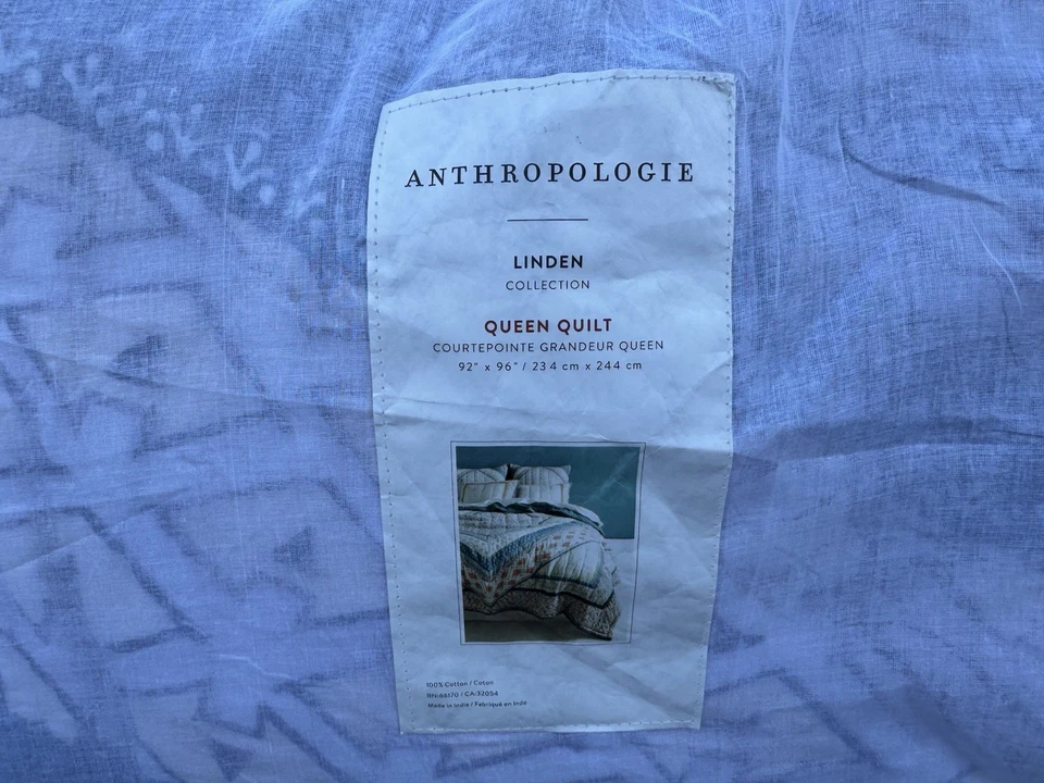 Edredón reversible Anthropologie Linden Queen algodón Courtepointe Grandeur 92"x96" Foto 3 de 4