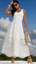 Boston Proper Mixed Media Lace Pom Pom Dress Sz.L Off White,summer,preppy,boho